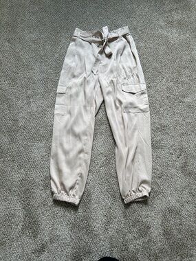 Express Paperbag Waist Tie Pants - Light Taupe